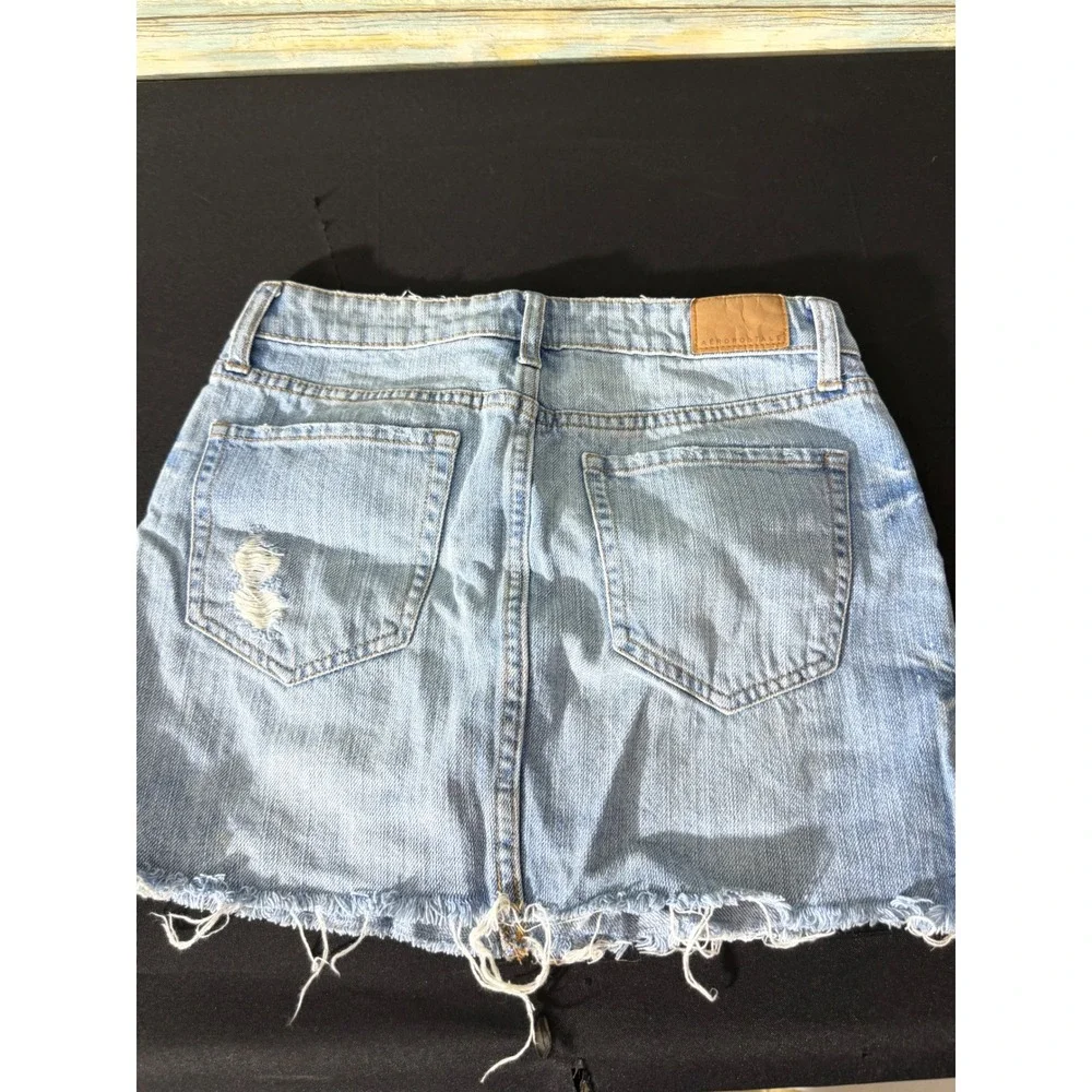 Aeropostale Denim Mini Skirt 2 Light Blue Excellent Distressed Raw Hem Cotton